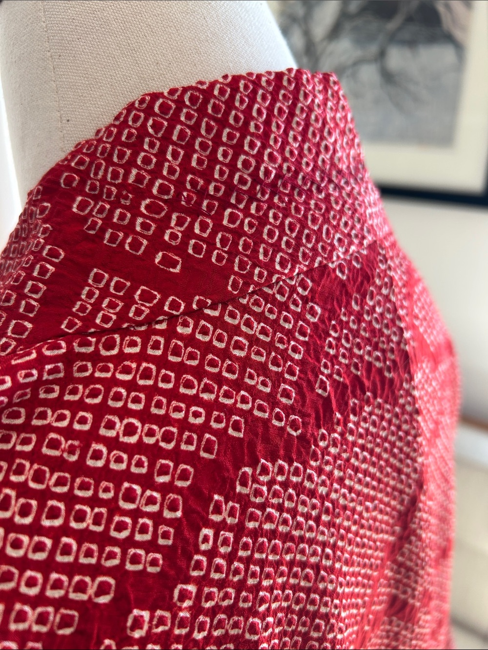 Stunning Vintage Silk Haori Kimono Jacket – Crimson & White Kanoko Shibori - Picture 4 of 14